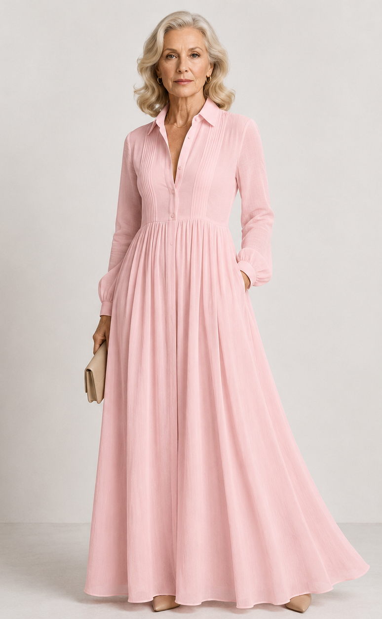 Blanca | Vestido Maxi Manga Larga con Bolsillos