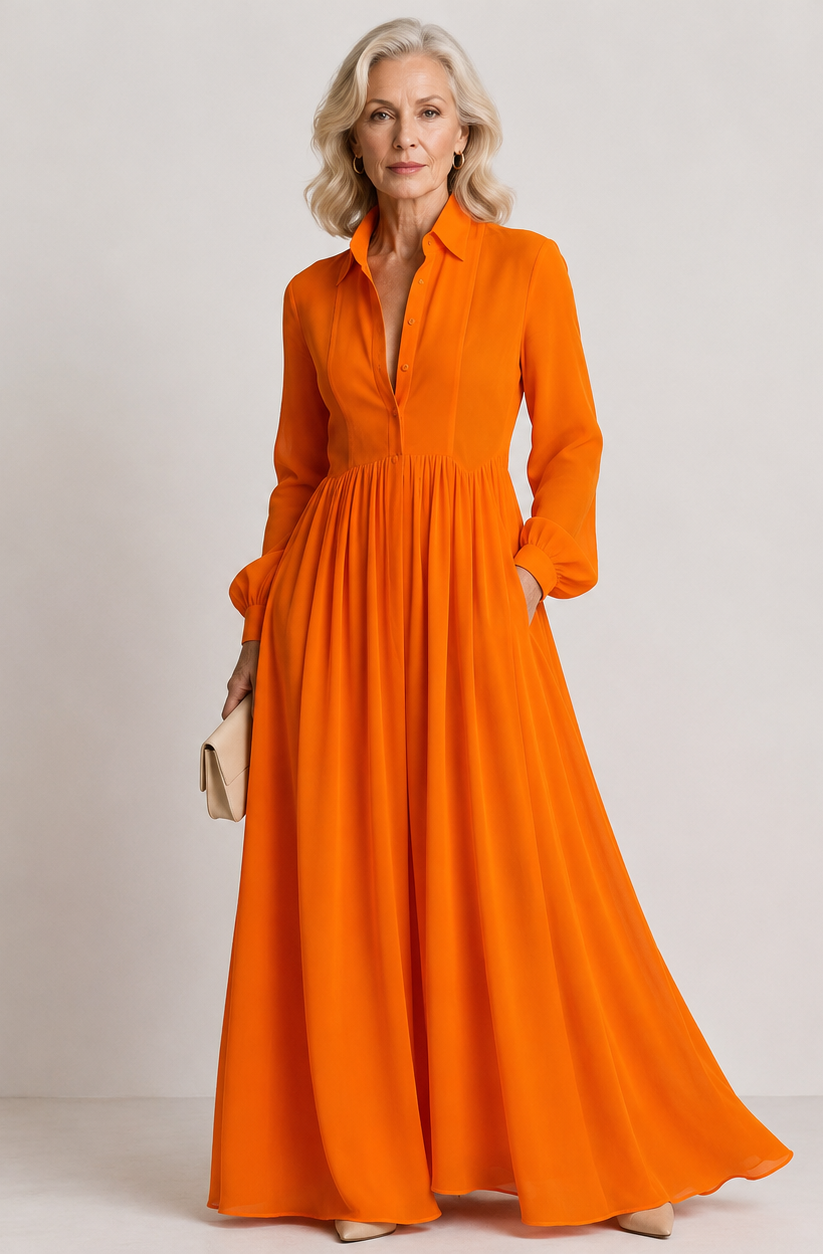 Blanca | Vestido Maxi Manga Larga con Bolsillos