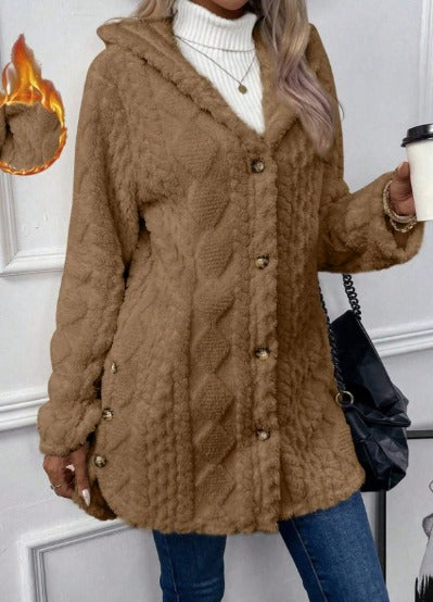 Gema | Chaqueta teddy con capucha y textura de rombos