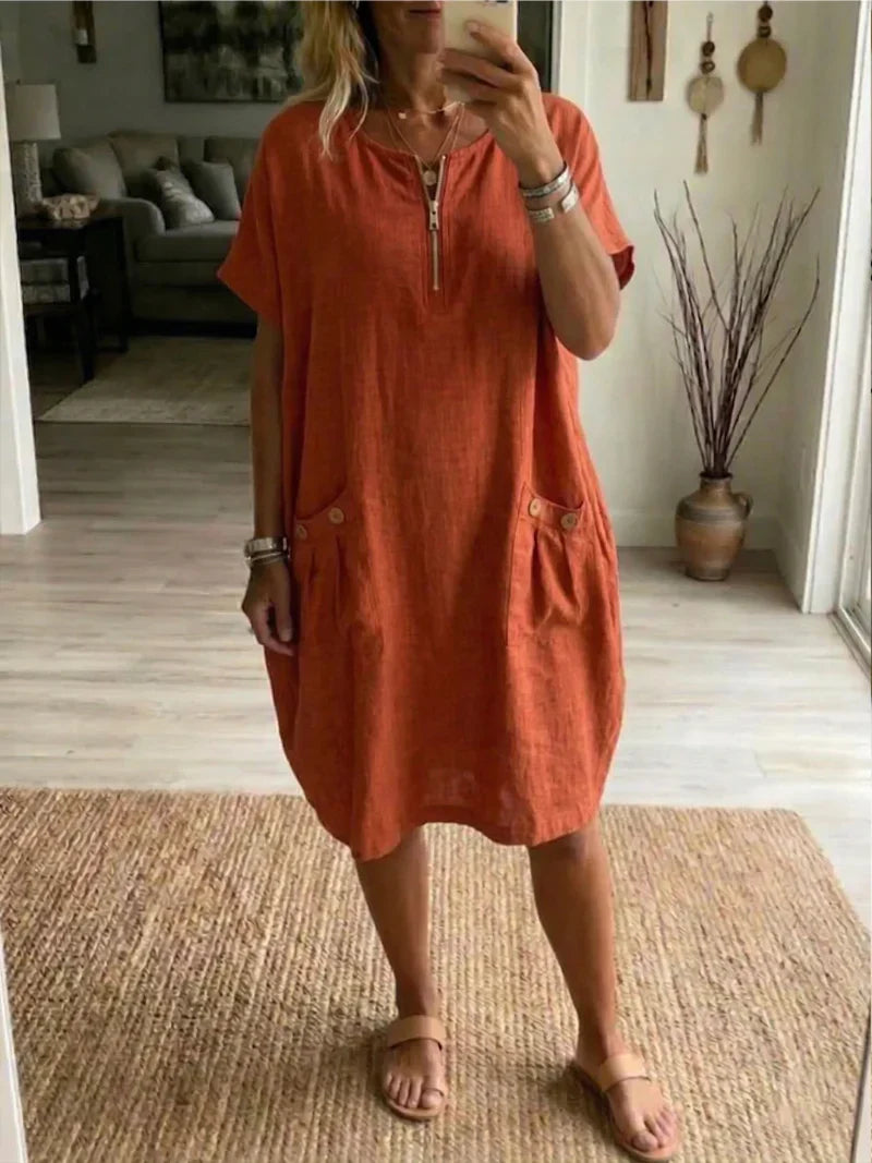 Yolanda | Vestido de algodón con cremallera delantera