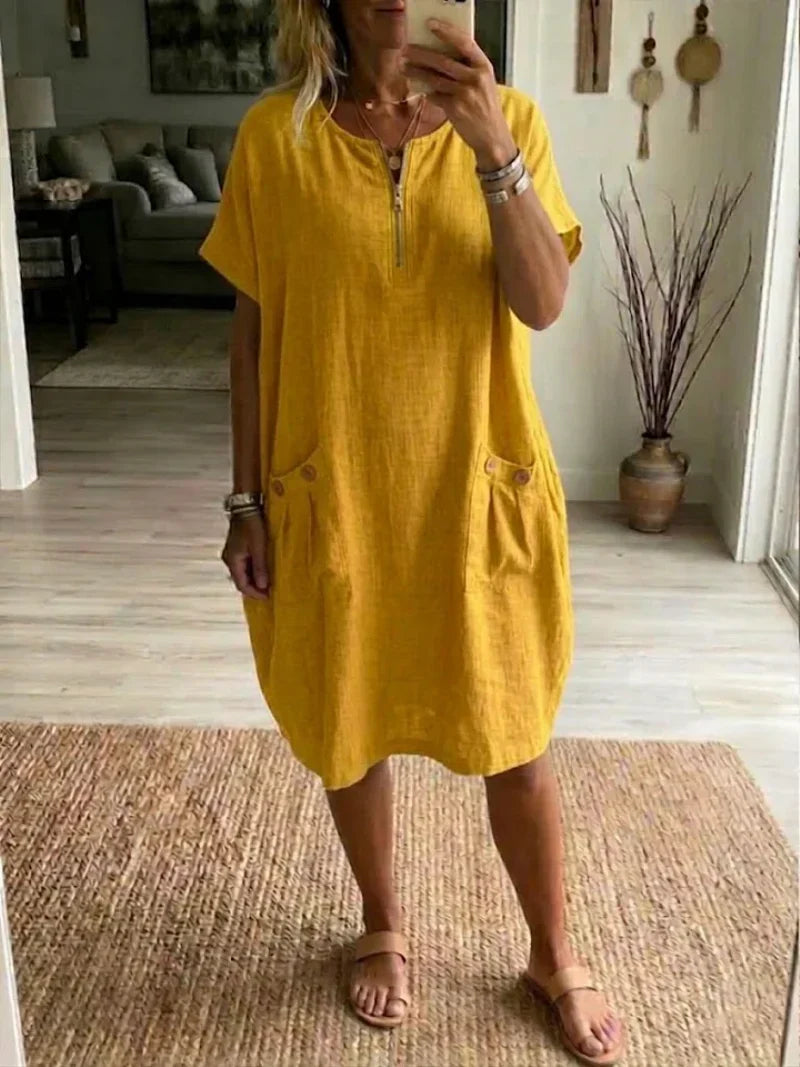 Yolanda | Vestido de algodón con cremallera delantera