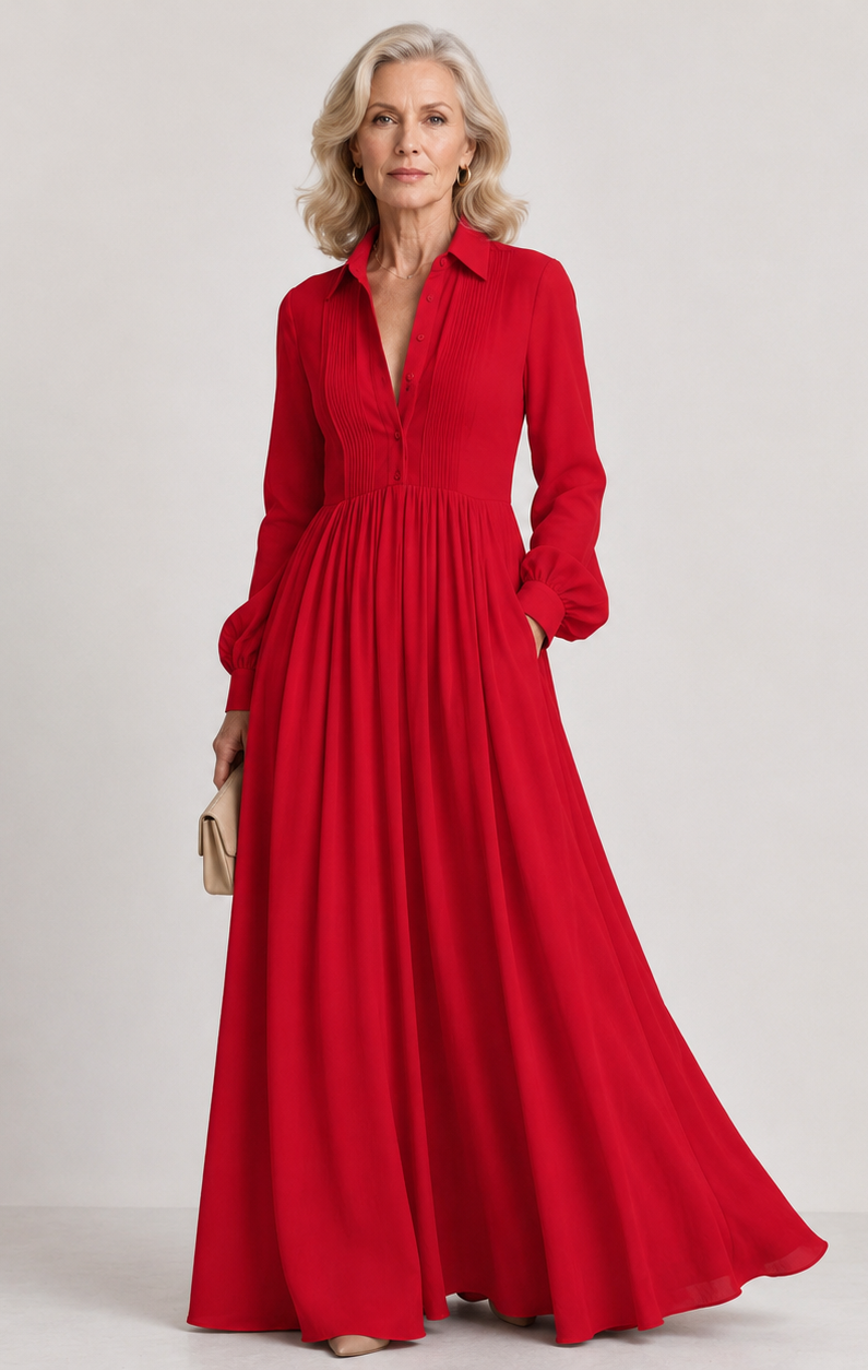 Blanca | Vestido Maxi Manga Larga con Bolsillos