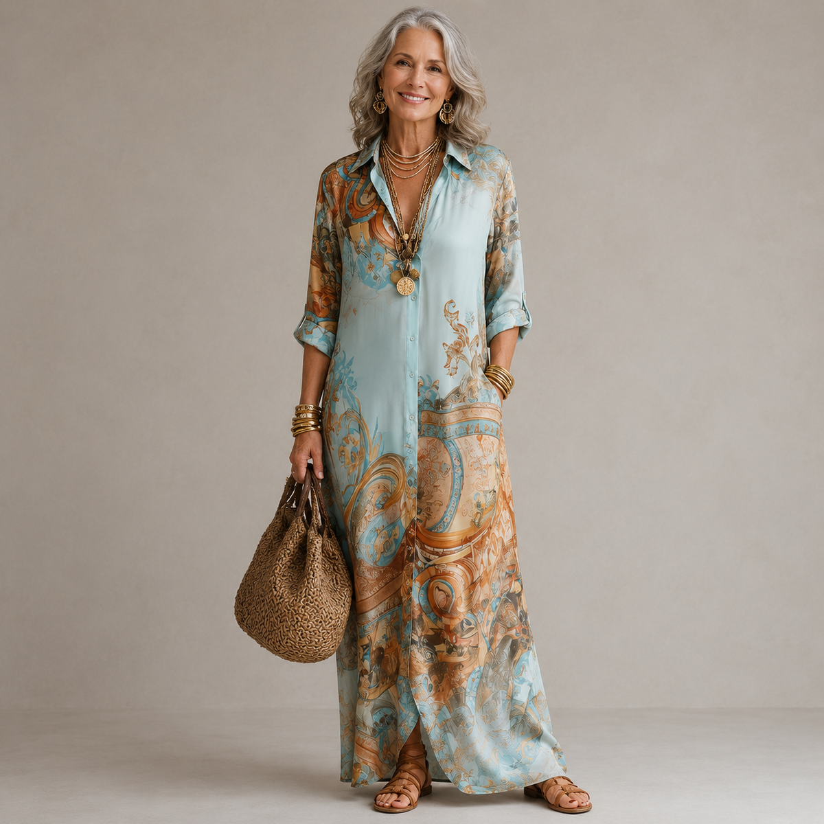 Daniela | Vestido Maxi Camisero Estampado