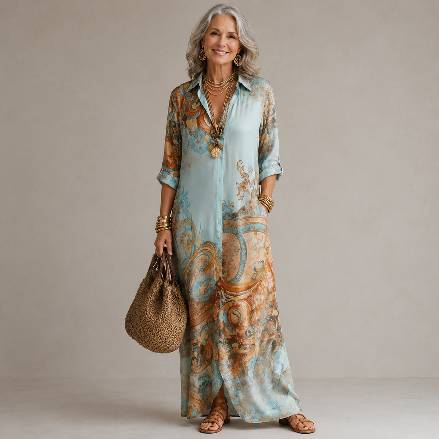 Daniela | Vestido Maxi Camisero Estampado