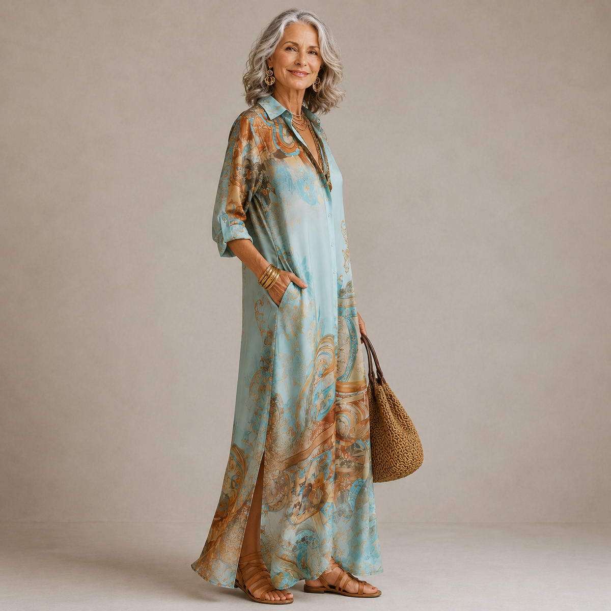 Daniela | Vestido Maxi Camisero Estampado