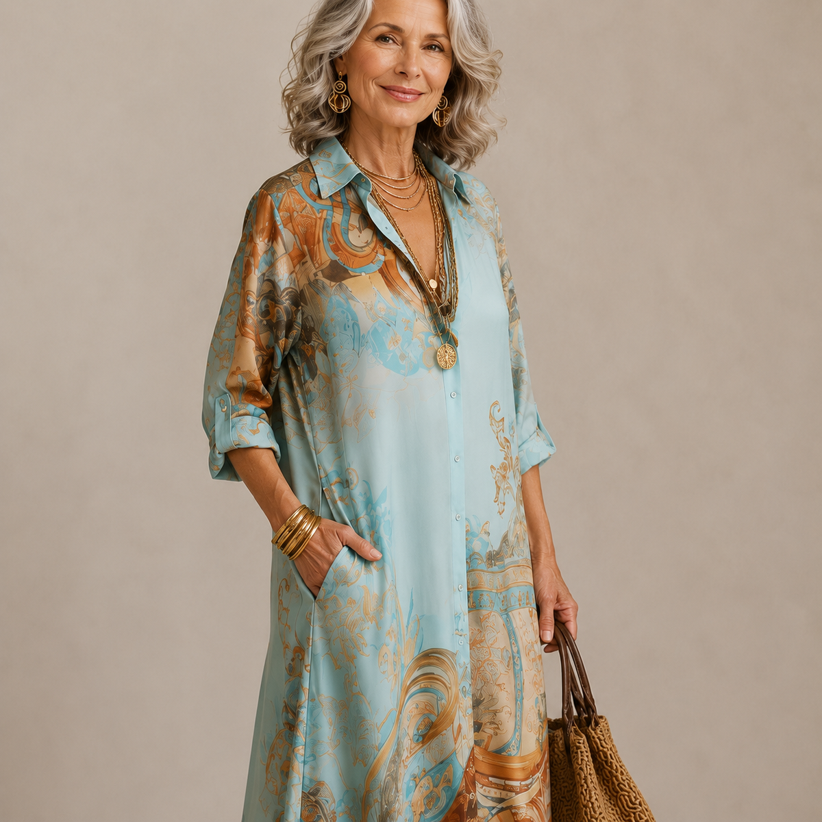 Daniela | Vestido Maxi Camisero Estampado