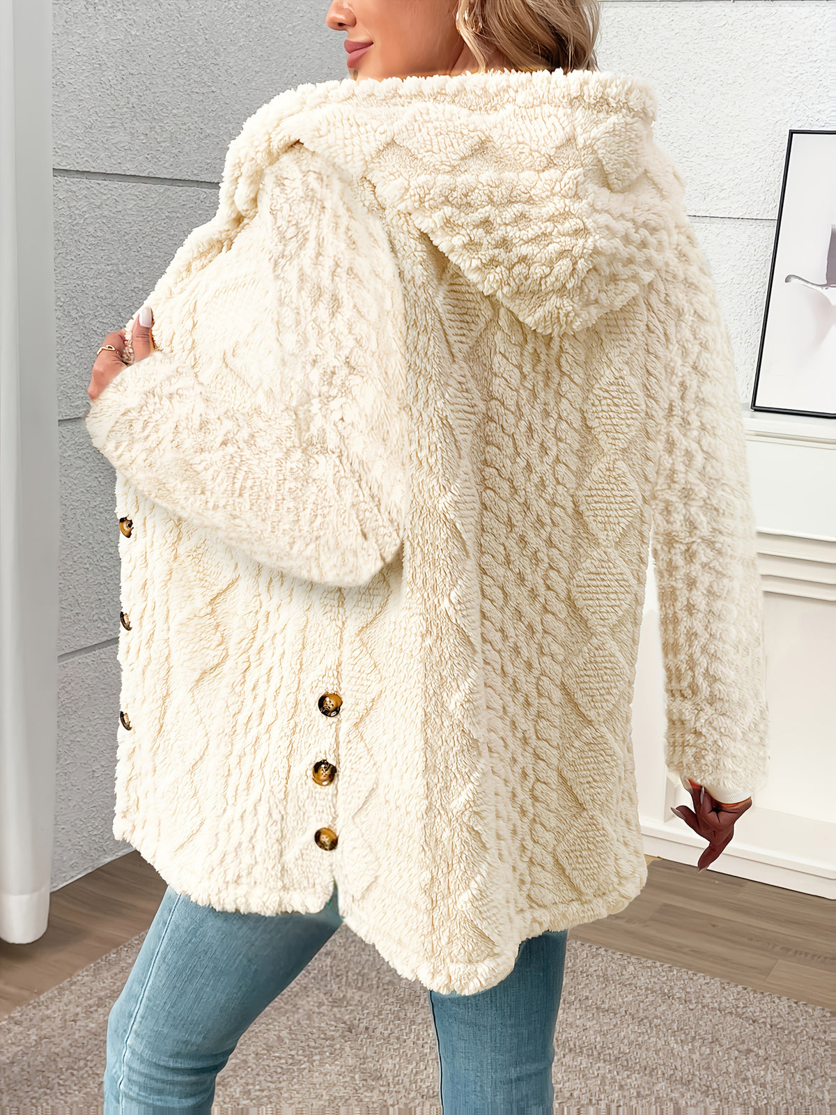 Gema | Chaqueta teddy con capucha y textura de rombos