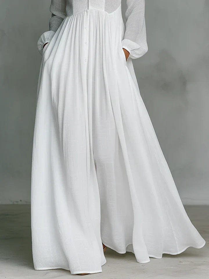 Luna | Vestido maxi minimalista plisado con cuello camisero