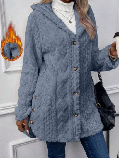 Gema | Chaqueta teddy con capucha y textura de rombos