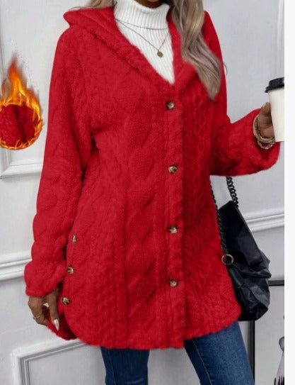 Gema | Chaqueta teddy con capucha y textura de rombos