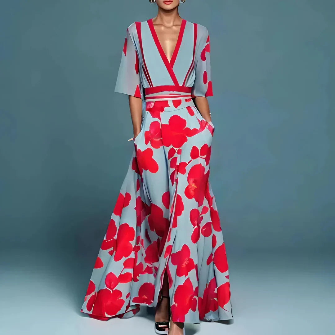 Naiara | Vestido maxi elegante con escote en V y estampado floral