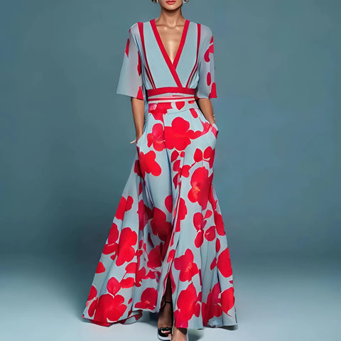 Naiara | Vestido maxi elegante con escote en V y estampado floral
