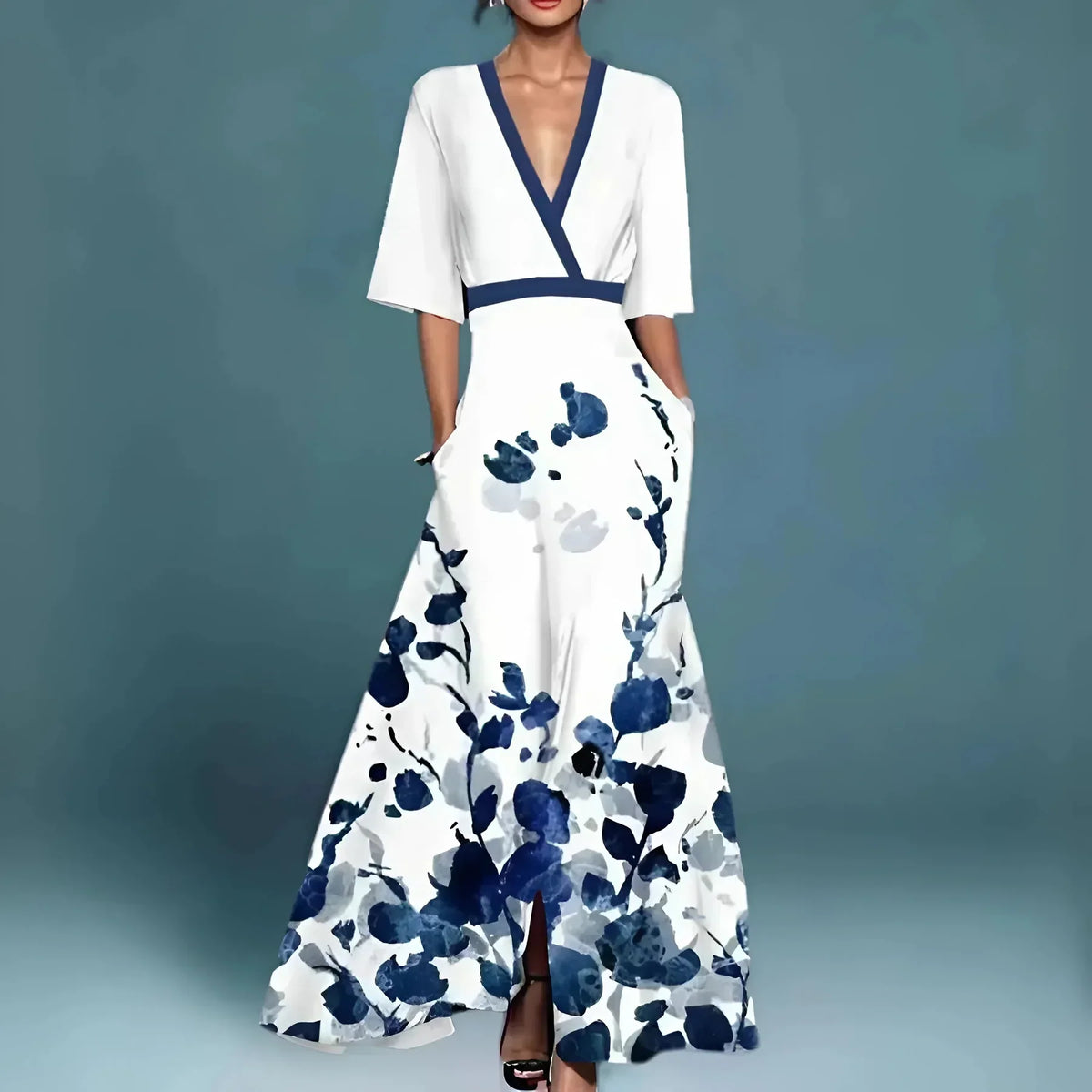 Naiara | Vestido maxi elegante con escote en V y estampado floral