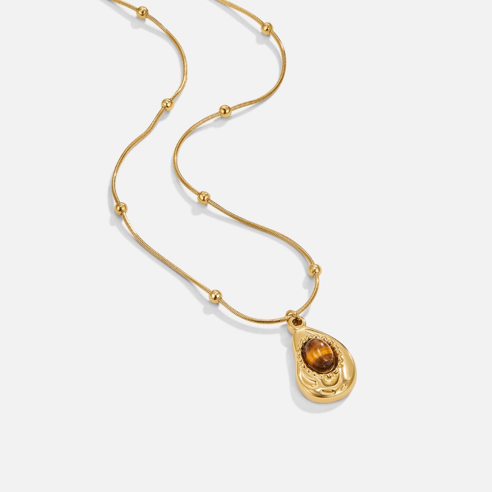 Camila | Elegante collar dorado con piedra ojo de tigre