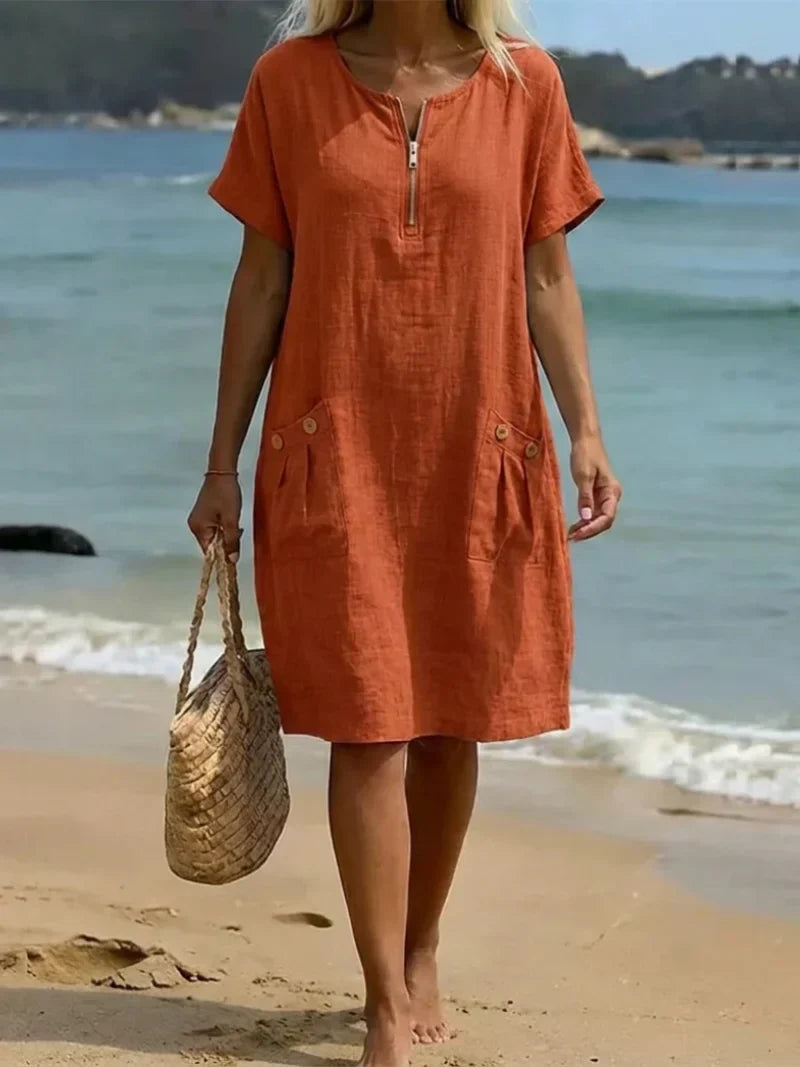Yolanda | Vestido de algodón con cremallera delantera